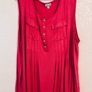 Avenue Sleeveless Henley Tunic Top in Bright Pink